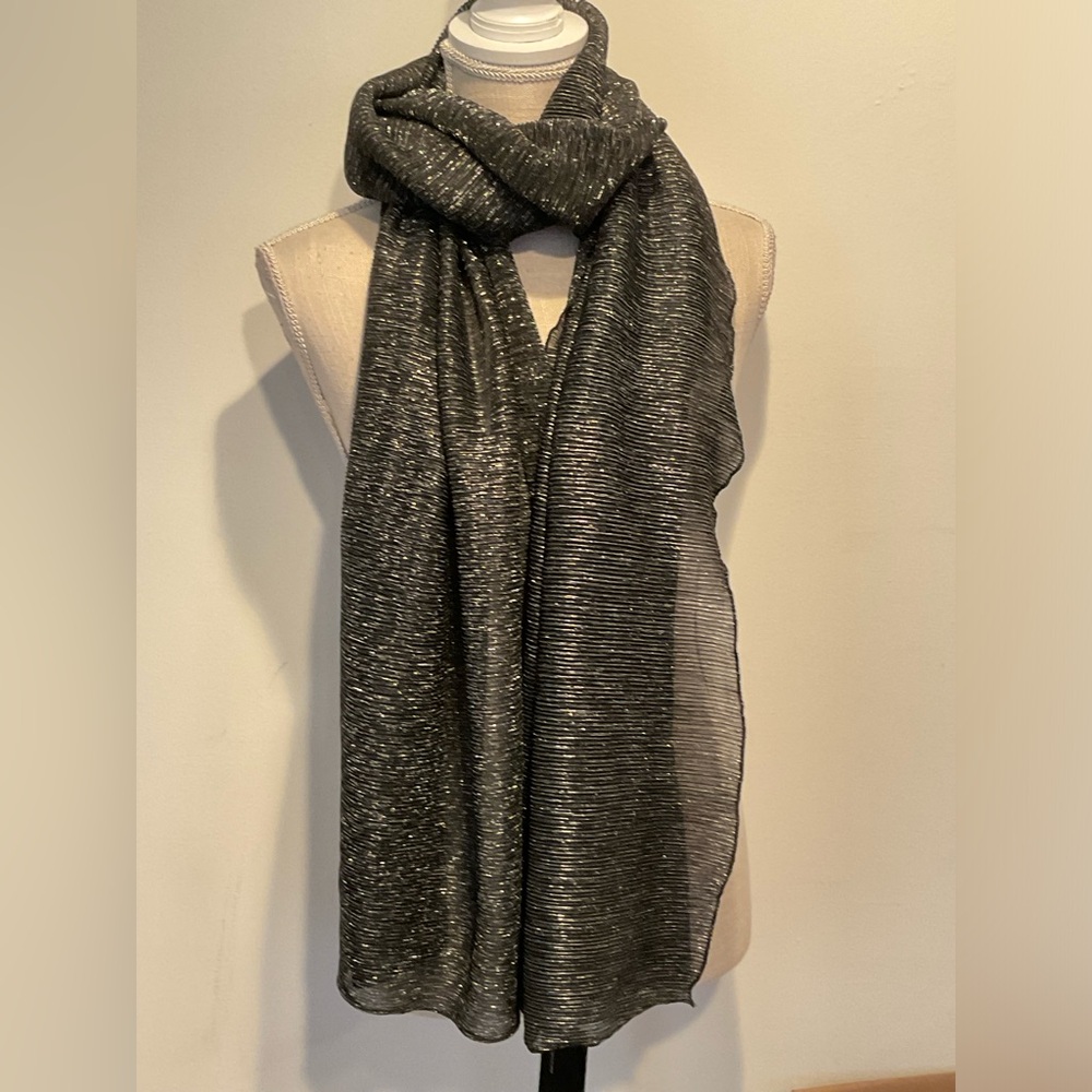 Cejon Two Toned Scarf Black Silver Elegant Sheer - NWT